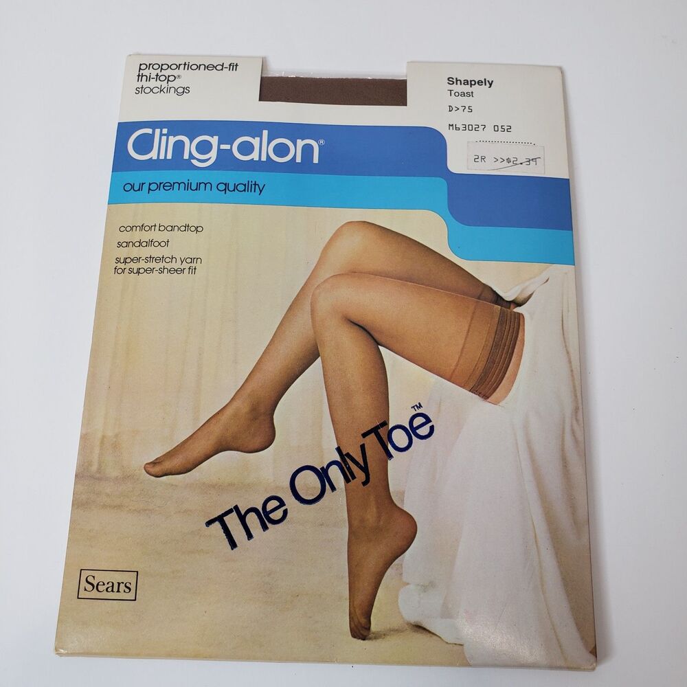 Vintage 70s Sears Cling-Alon Thi-Top Stockings Color Toast Thigh High NOS